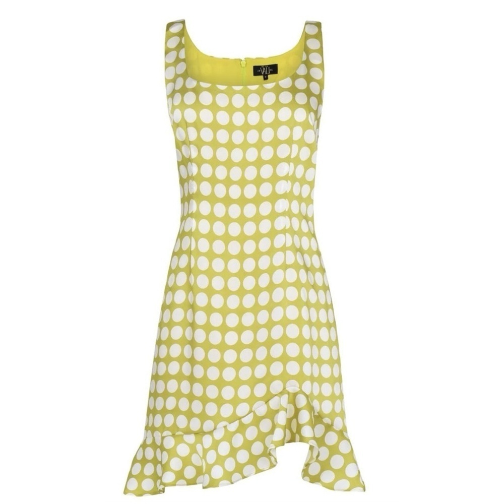 De La Vali Christobel Mini Dress 6 Small Green Polka Dot Retro Mod Ruffle Hem - Picture 9 of 9